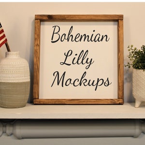 Farmhouse Wood 12 x 12 Wood Sign Mock Up ~ Blank Wood Frame Sign ~ Styled Stock Product Photography ~ Flat Lay Mockup ~ Rustic Frame Sign