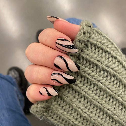Black Swirl Abstract Press on Nails - Etsy