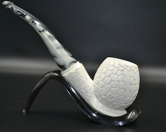 Freehand Pipe, Half Bent Pipe, Meerschaum Pipe, Block Meerschaum Pipe, Colorful Stem, Turkish Meerschaum, Artisan Pipe, Black Stem