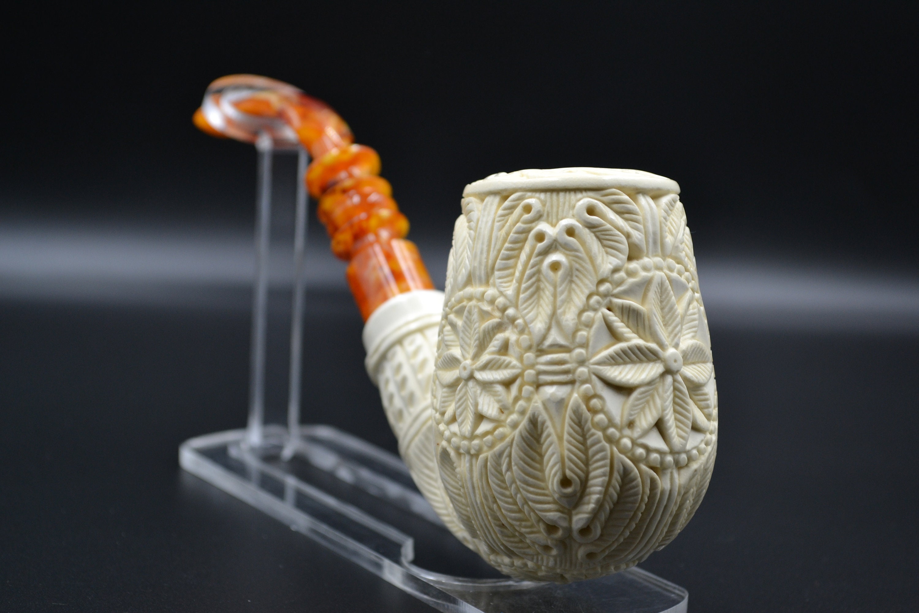 Embossed Floral Pipe, Block Meerschaum Pipe, Handmade Pipe, Gift Pipe ...