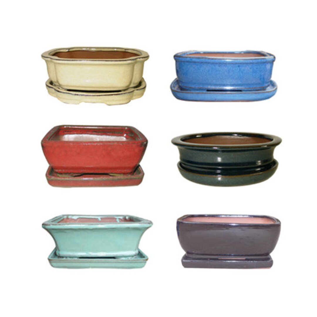 Bonsai Pot Glazed 7 Inch Pot With Tray Etsy