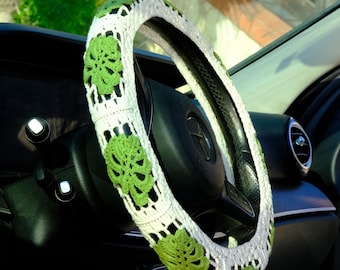 Monstera Boho Steering Wheel Cover Set