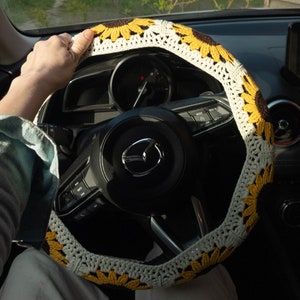 Crochet Sunflower Steering Wheel Cover