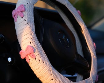 Pink Bow Coquette Steering Wheel Cover