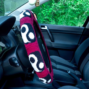 Ying Yang Steering Wheel Cover Set | Crochet Hippie new car driver steer gift