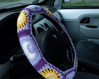 Housse de volant en crochet violet soleil et lune