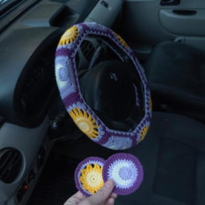 Purple Sun Moon Crochet Steering Wheel Cover image 13