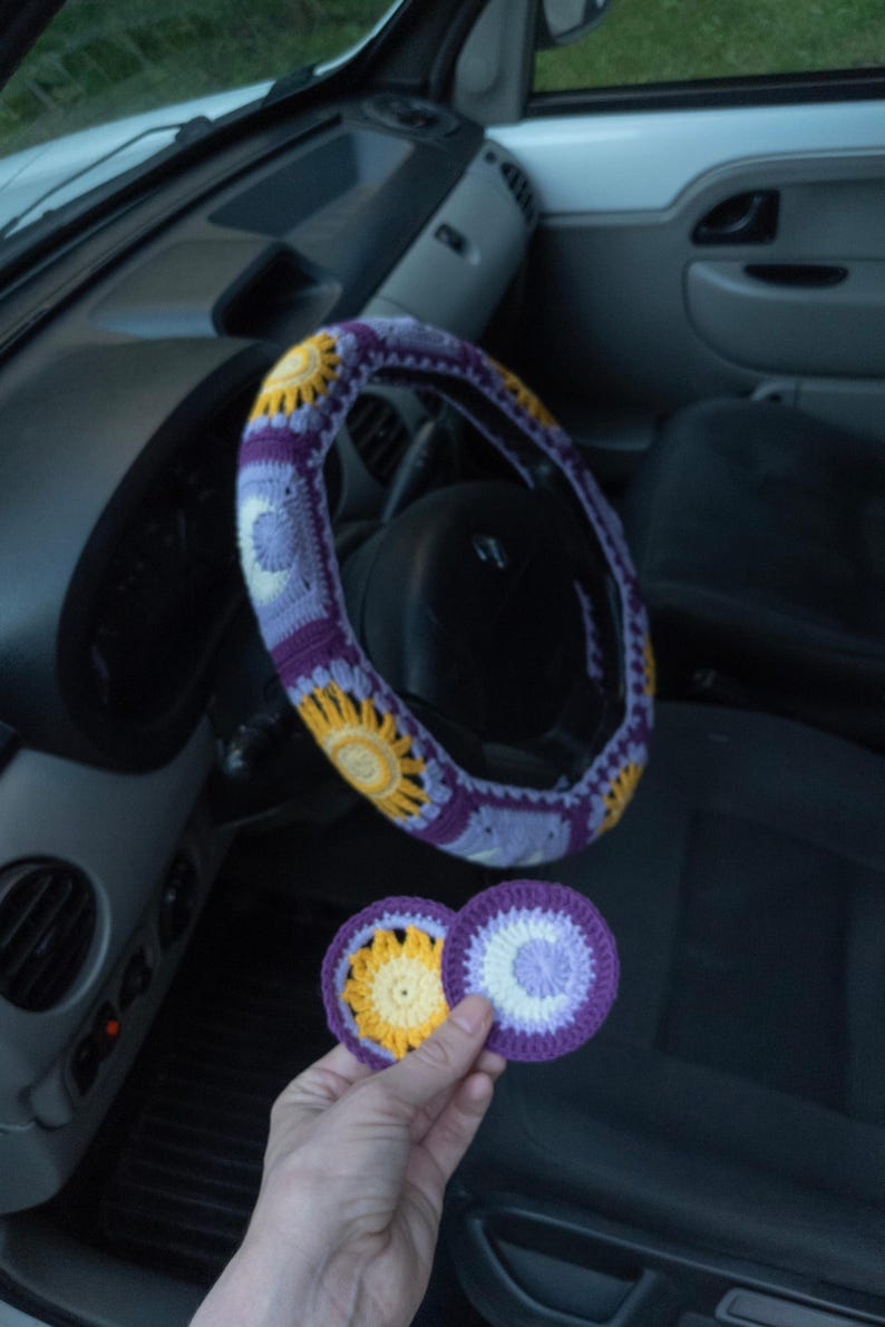 Purple Sun Moon Crochet Steering Wheel Cover image 13