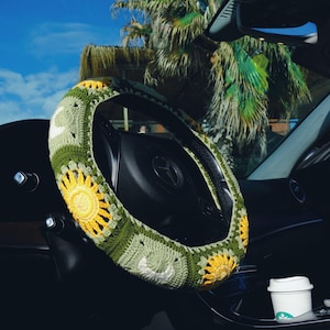 Purple Sun Moon Crochet Steering Wheel Cover 3 Green Design
