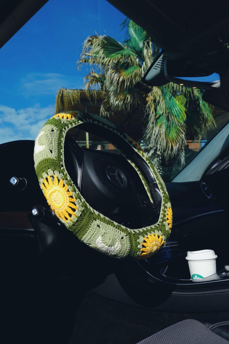Purple Sun Moon Crochet Steering Wheel Cover 3 Green Design