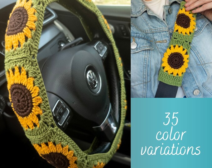 Crochet Sunflower Steering Wheel Cover Etsy