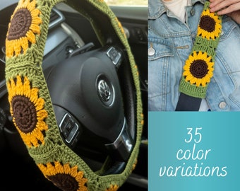 Crochet Sunflower Steering Wheel Cover