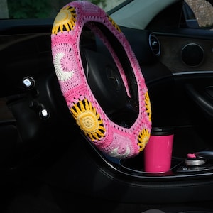 Purple Sun Moon Crochet Steering Wheel Cover 5 Pink Design