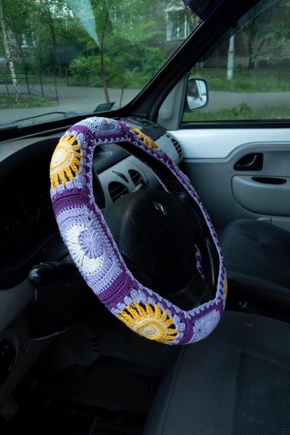 Purple Sun Moon Crochet  Steering Wheel Cover