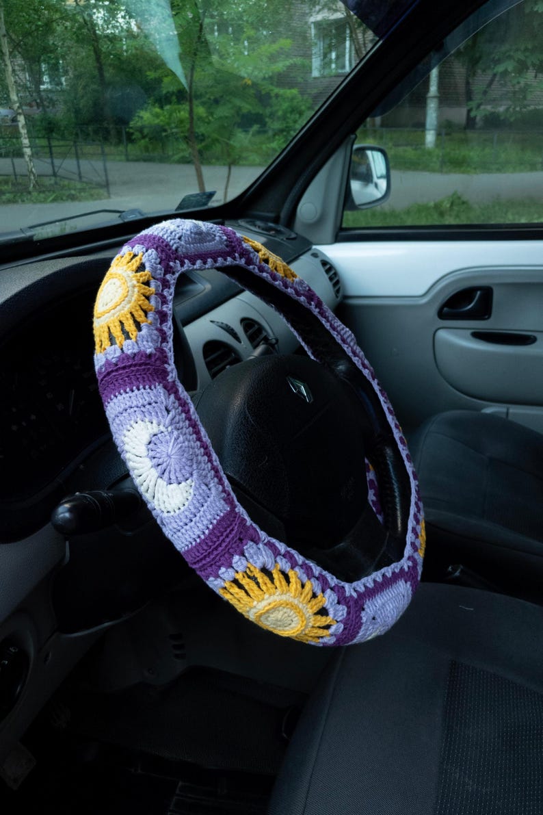 Purple Sun Moon Crochet Steering Wheel Cover As on the main photo