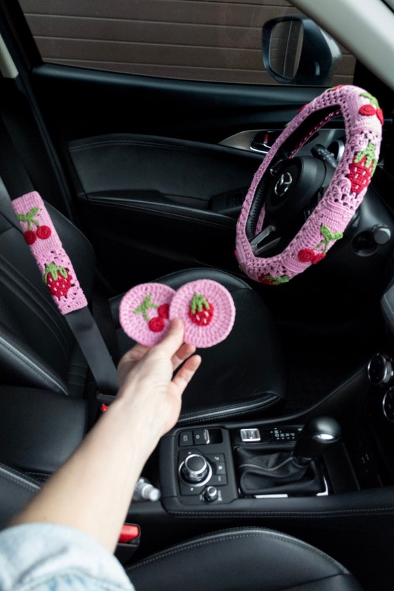 Strawberry Crochet Car Steering Wheel Coverstrawberry Safety 