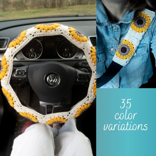 Crochet Sunflower Steering Wheel Cover Etsy UK