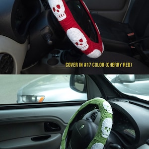 Black Skull Steering Wheel Cover Crochet for men | Halloween car accessories interior decor bild 8
