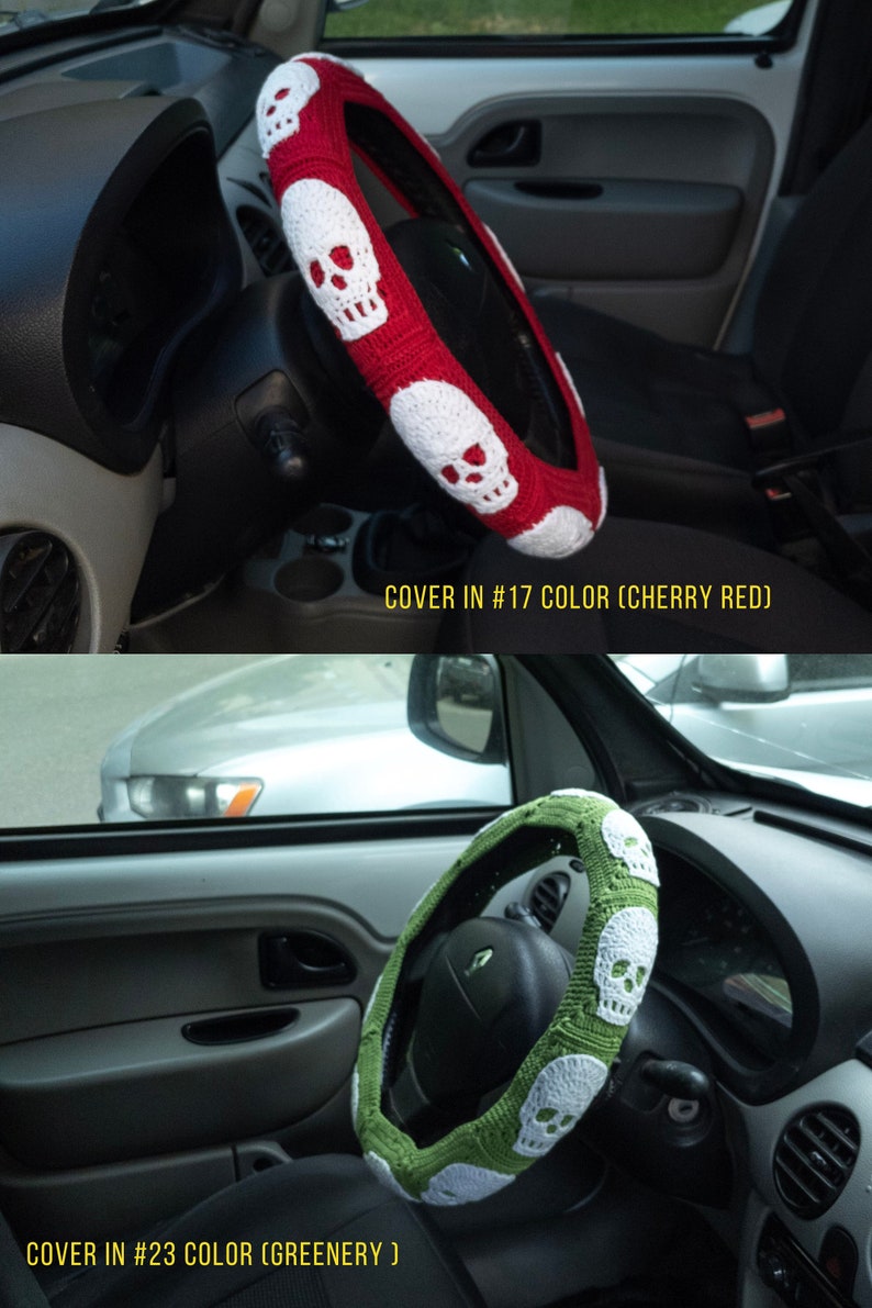 Black Skull Steering Wheel Cover Crochet for men | Halloween car accessories interior decor bild 8