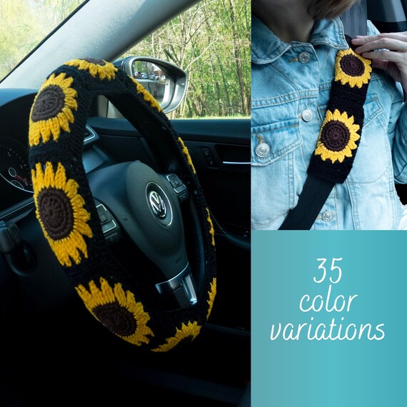 Crochet Sunflower Steering Wheel Cover Aesthetic floral Etsy