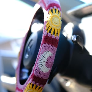 Purple Sun Moon Crochet Steering Wheel Cover 6 Maroon Red Design