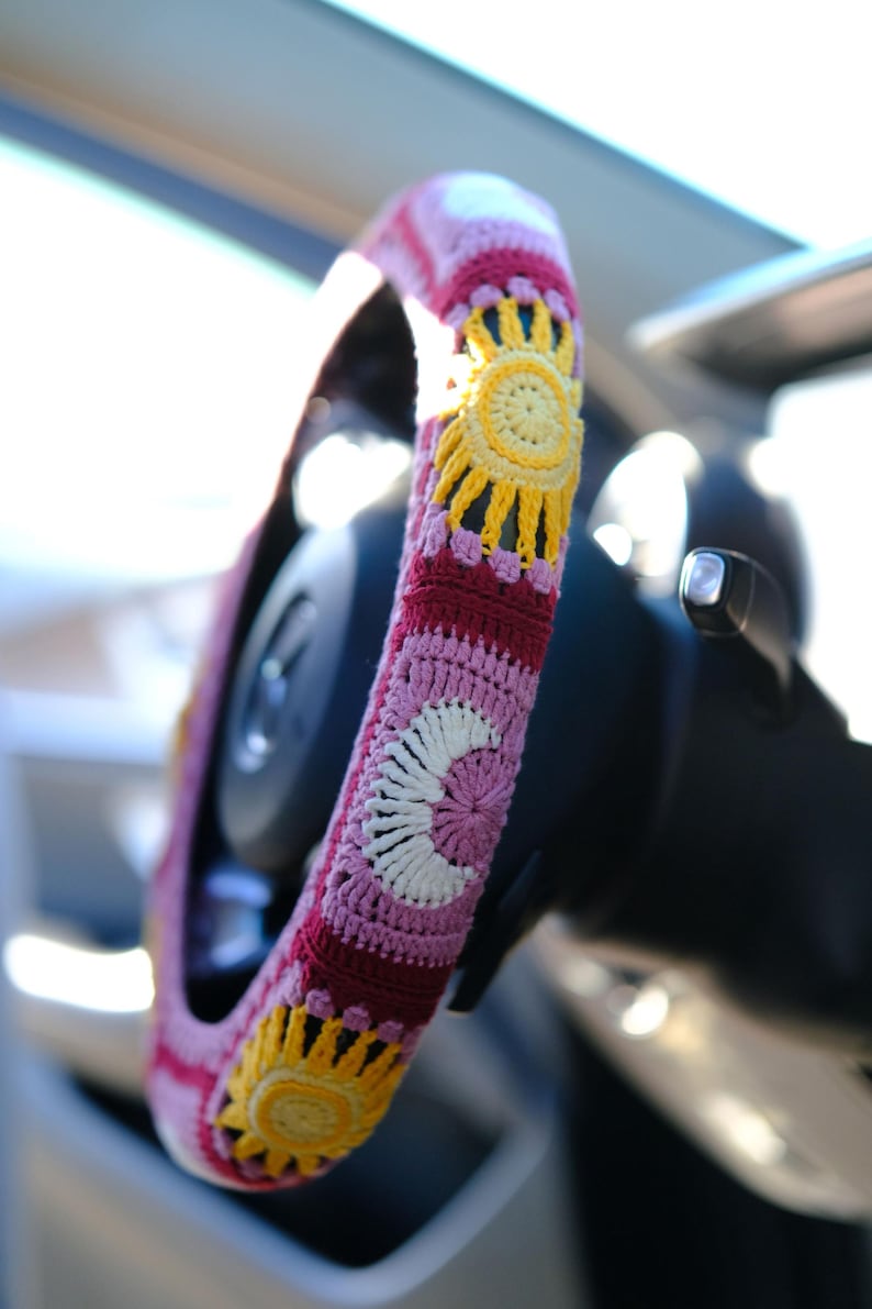 Purple Sun Moon Crochet Steering Wheel Cover 6 Maroon Red Design