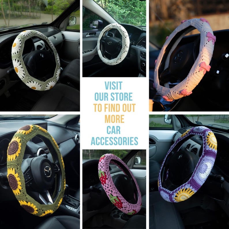 Black Skull Steering Wheel Cover Crochet for men | Halloween car accessories interior decor bild 10