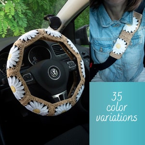 Crochet Daisy Boho Steering Wheel Cover for women