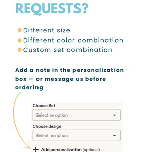 Custom order information for different sizes, color combinations and matching crochet car accessory sets.