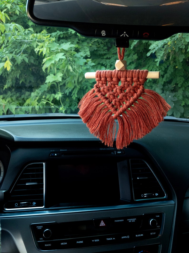 Boho Macrame Rear View Mirror Charm Hanging Car Essential Etsy