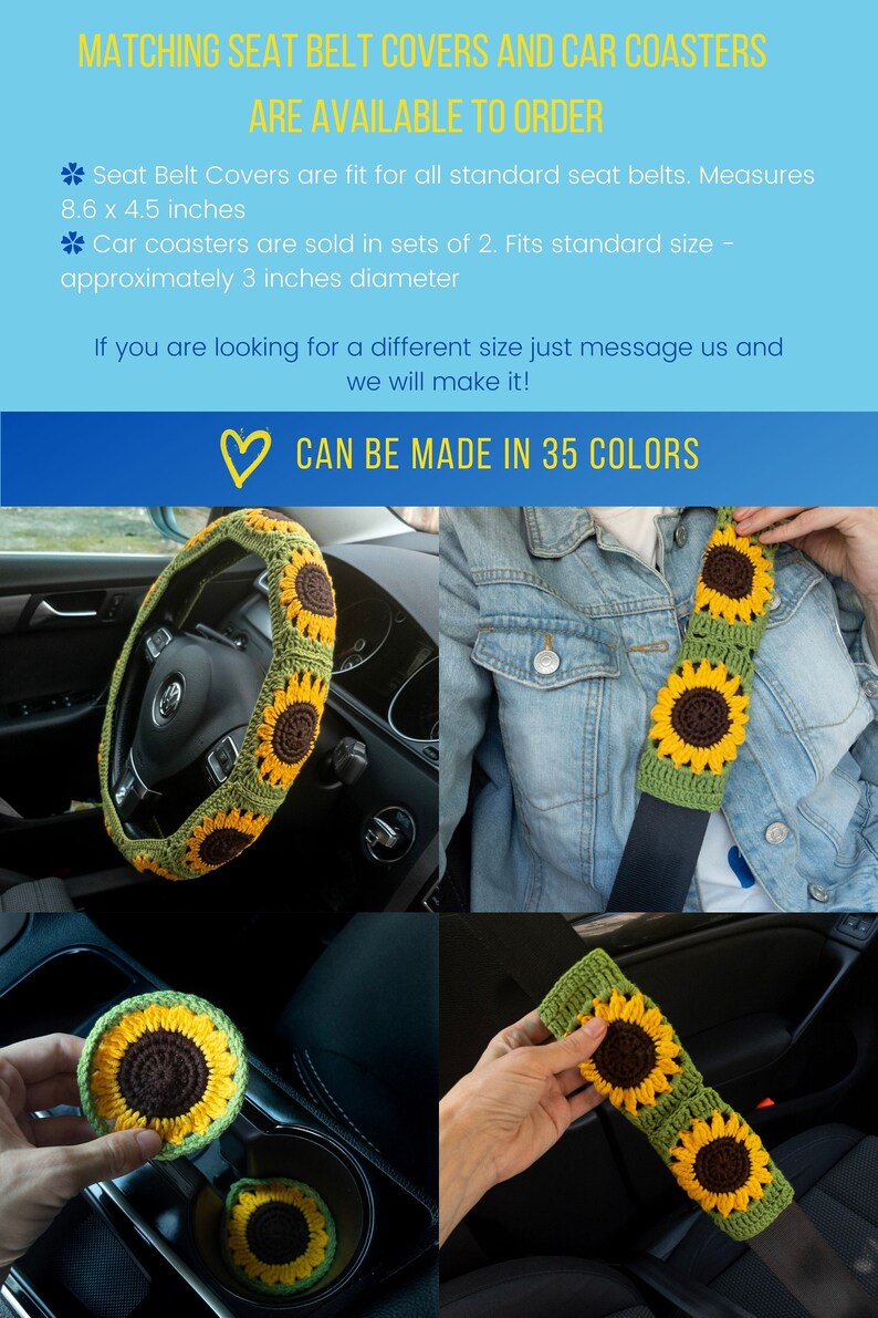 Crochet Sunflower Steering Wheel Cover Etsy