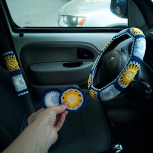 Purple Sun Moon Crochet Steering Wheel Cover 2 Blue Design