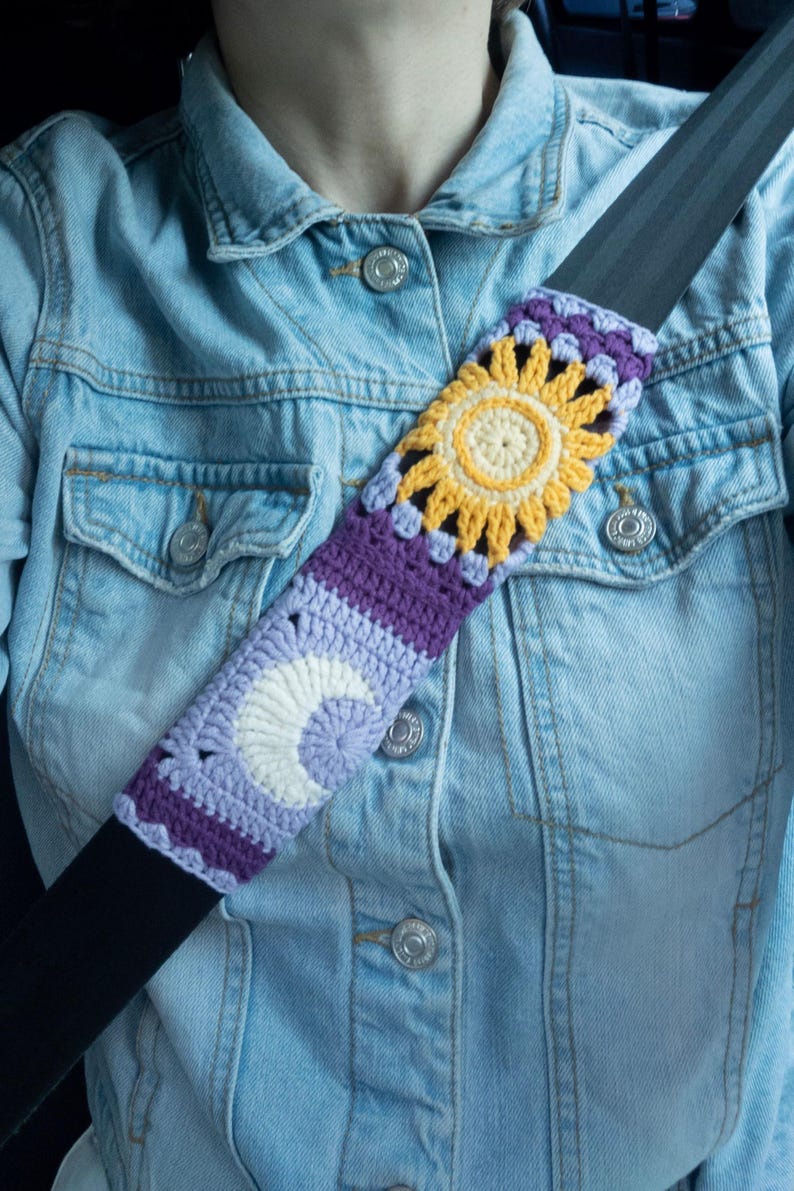 Purple Sun Moon Crochet Steering Wheel Cover image 15