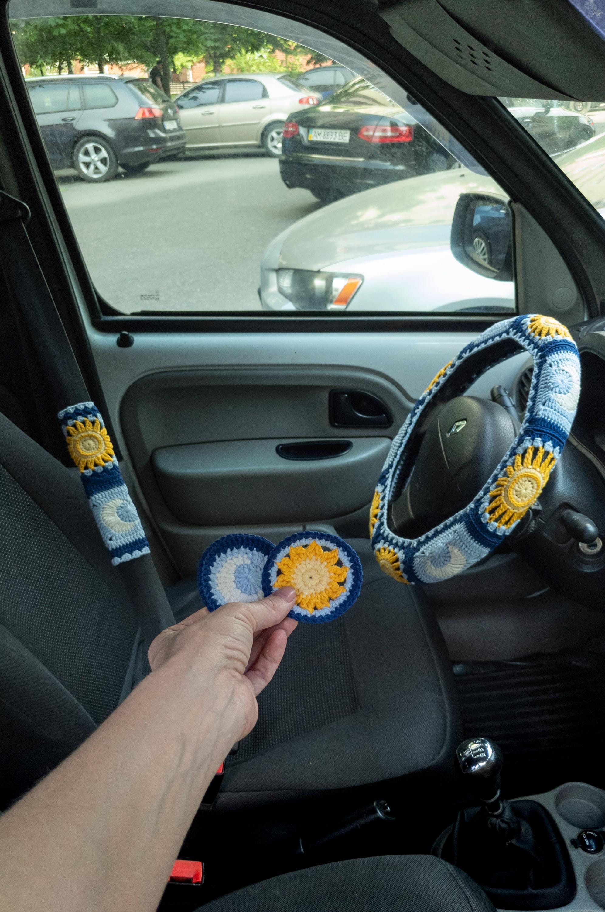 Sun and Moon steering wheel cover | Crochet celestial car decor