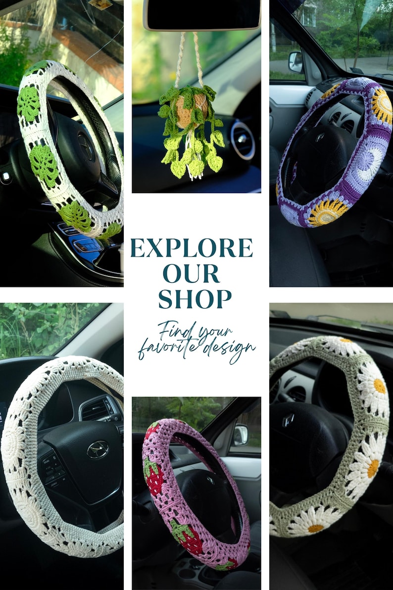 Purple Sun Moon Crochet Steering Wheel Cover image 20