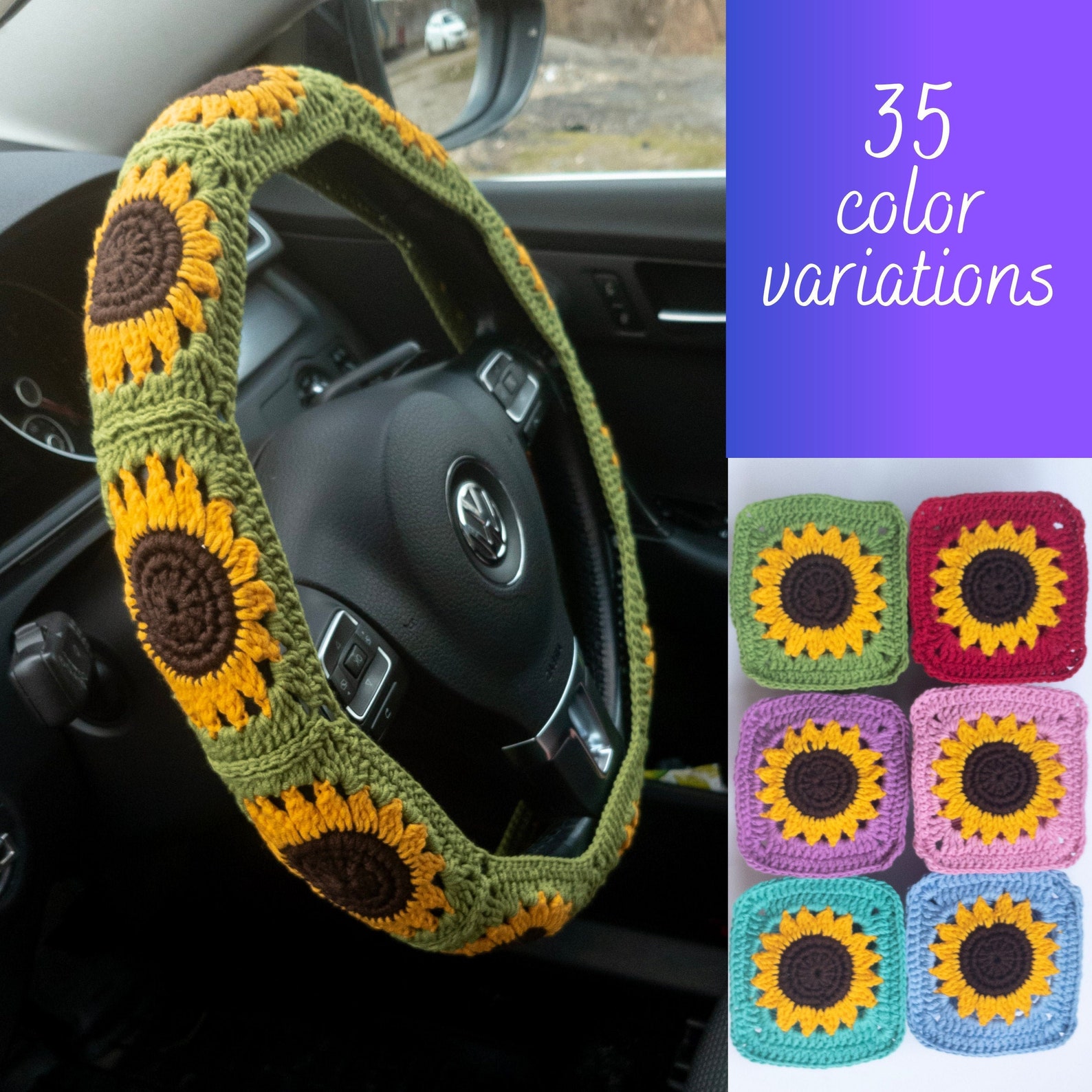 Crochet Sunflower Steering Wheel Cover Hand Crocheted in Etsy