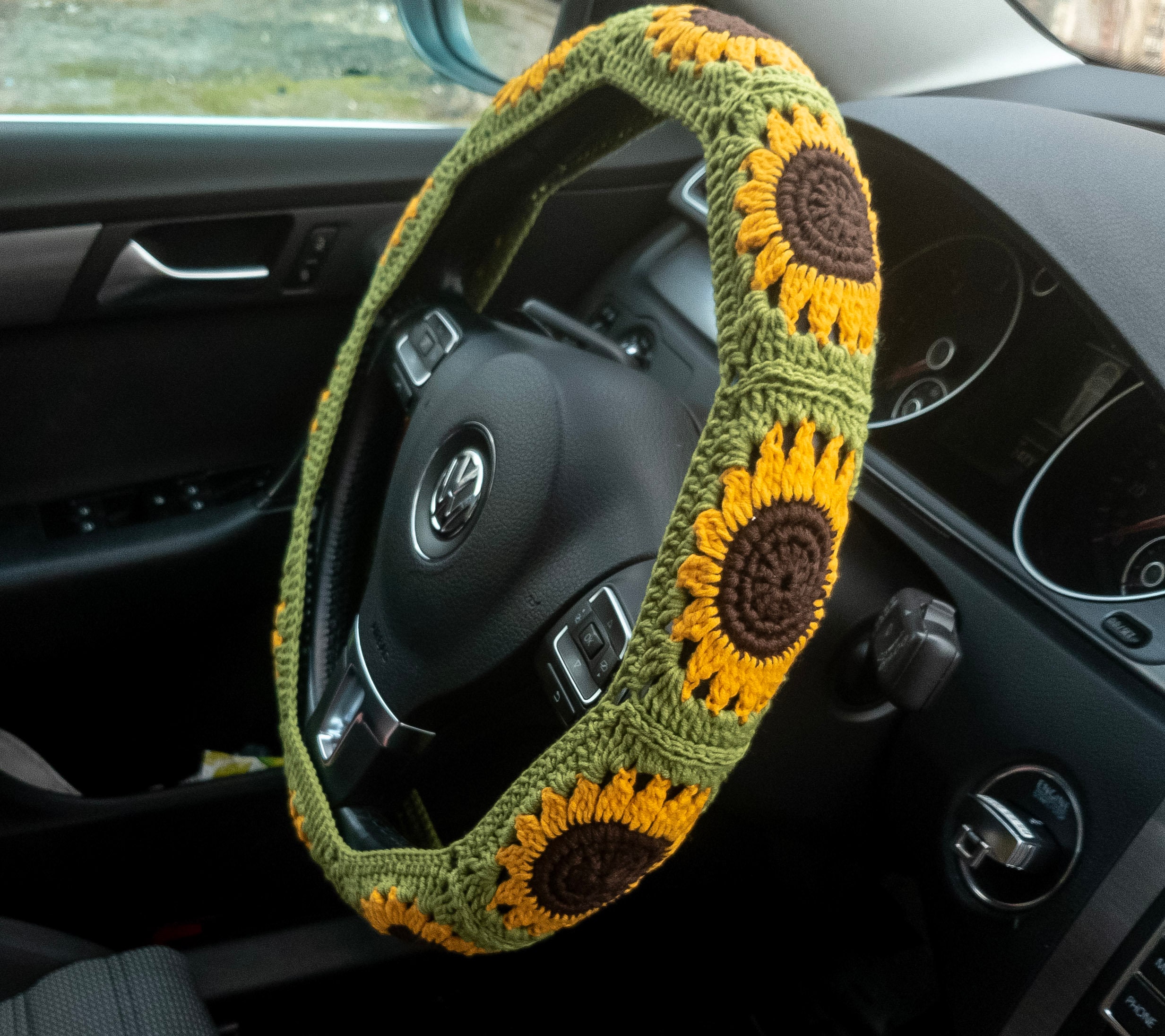 Crochet Sunflower Steering Wheel Cover Aesthetic floral Etsy