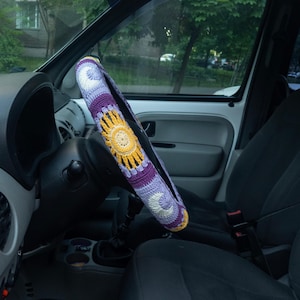 Purple Sun Moon Crochet Steering Wheel Cover image 14