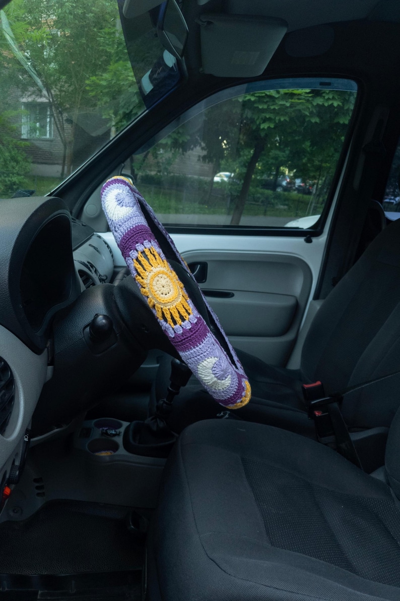 Purple Sun Moon Crochet Steering Wheel Cover image 14