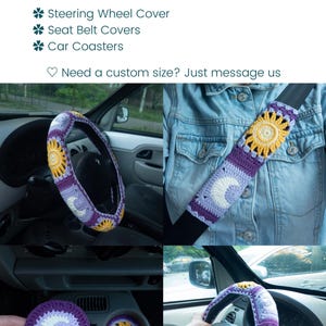 Purple Sun Moon Crochet Steering Wheel Cover image 3