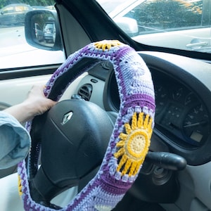 Purple Sun Moon Crochet Steering Wheel Cover 1 Purple Design