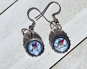 Compass Charm Dangles- Hypoallergenic Earrings on surgical steel