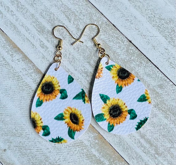 Sunflower Faux Leather Earrings -hypoallergenic on Surgical Steel