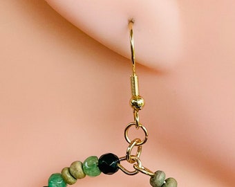 Aventurine beaded earrings hoop dangles, healing stone earrings, crystal healing earrings, gifts for her, boho earrings, maximalist earrings