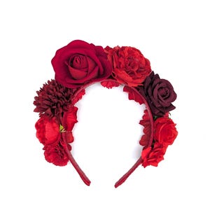 Red mexican headband Headpiece  for gothic woman Fall Photoshoot Frida mexican Haircrown Party Boho girl Hair Accessories Rose Kahlo Crown