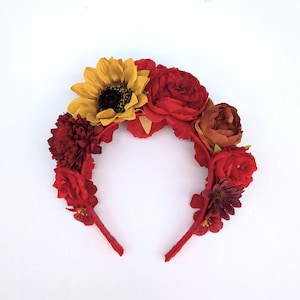 Red mexican headband Headpiece Summer Spring Fall Photoshoot Frida Haircrown Party Boho Woman Hair Accessories Tropical Kahlo Crown