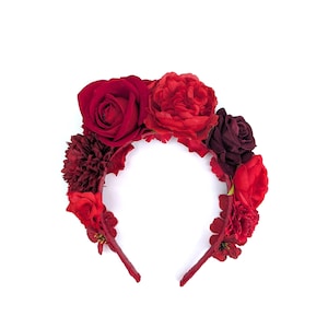 Diadema mexicana roja Tocado Verano Primavera Otoño Sesión de fotos Frida Corona mexicana Fiesta Boho Niña Accesorios para el cabello Corona tropical Kahlo