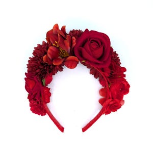 Red mexican headband Headpiece  for gothic woman Fall Photoshoot Frida mexican Haircrown Party Boho girl Hair Accessories Rose Kahlo Crown