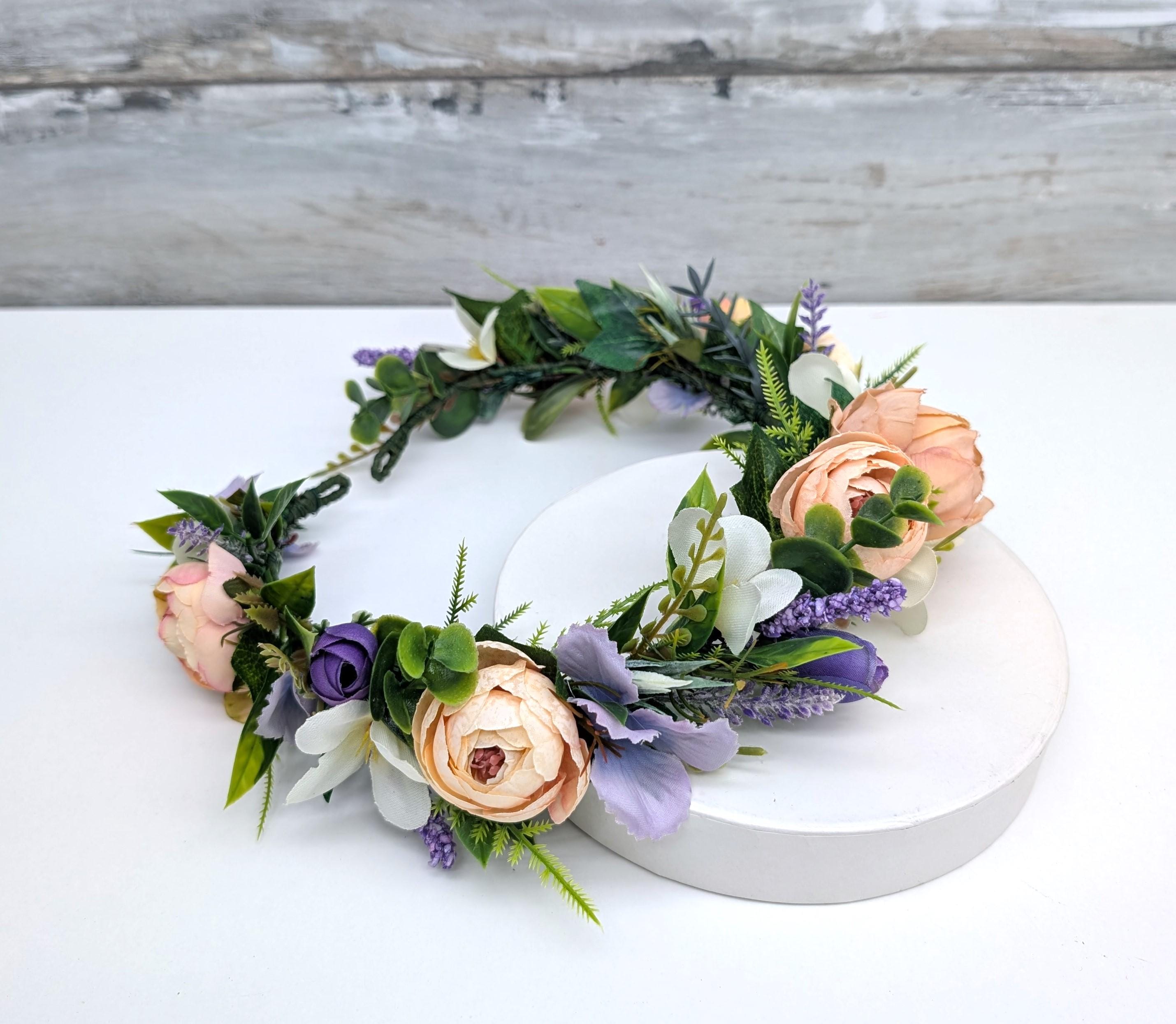 Peach & Purple Floral Headband: Festival Wedding Hair Wreath  display picture 1
