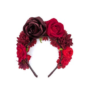 Red mexican headband Headpiece  for gothic woman Fall Photoshoot Frida mexican Haircrown Party Boho girl Hair Accessories Rose Kahlo Crown